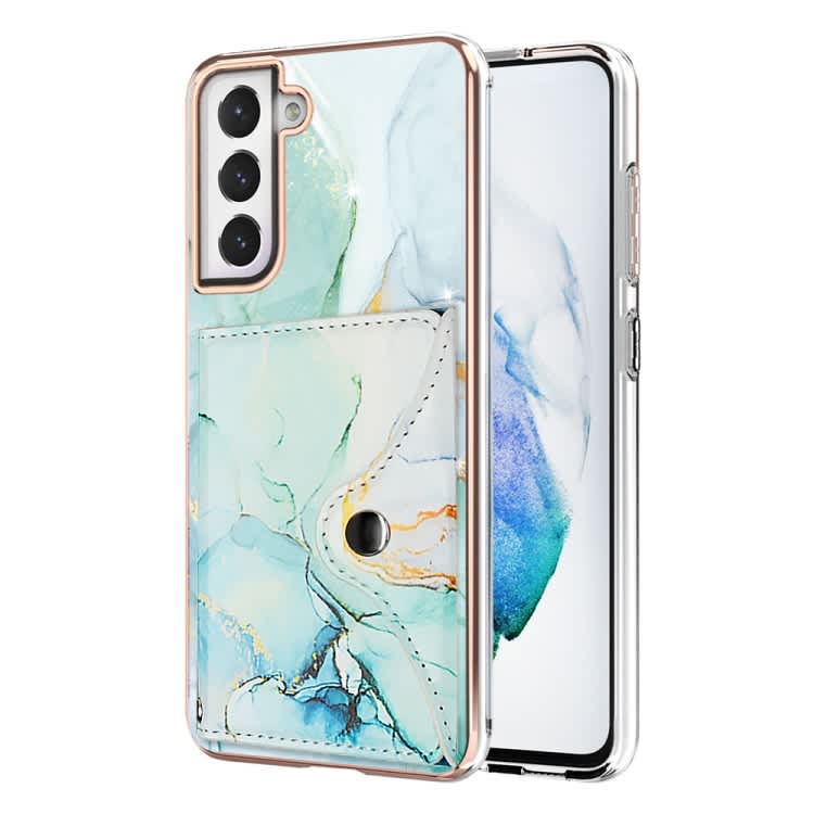 For Samsung Galaxy S21+ 5G Marble Pattern IMD Card Slot Phone Case(Green)