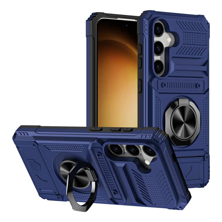 For Samsung Galaxy A25 5G TPU+PC Shockproof Card Phone Case with Metal Ring Holder(Blue)