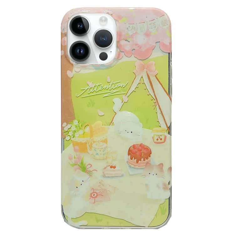 For iPhone 13 Pro Max Double Sided IMD Full Coverage TPU Phone Case(Cat Picnic Cake)