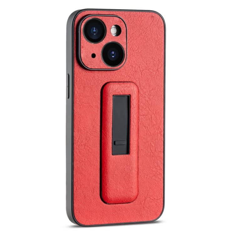 For iPhone 15 PU Leather Push-pull Bracket Shockproof Phone Case(Red)