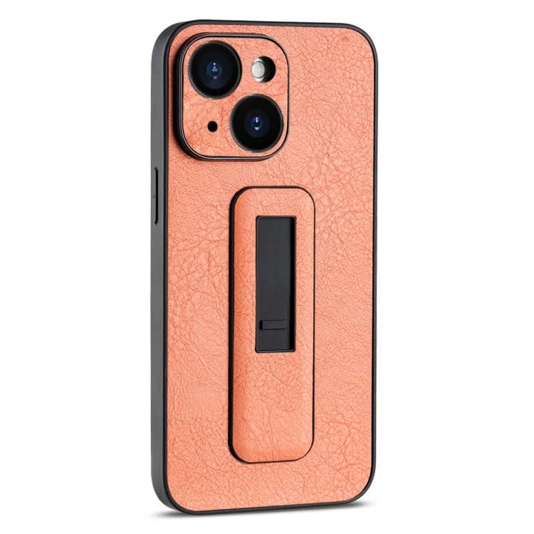 For iPhone 15 PU Leather Push-pull Bracket Shockproof Phone Case(Orange)