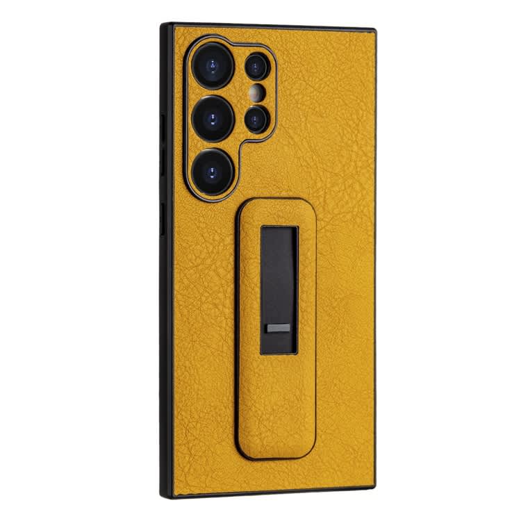 For Samsung Galaxy S24 Ultra 5G PU Leather Push-pull Bracket Shockproof Phone Case(Yellow)