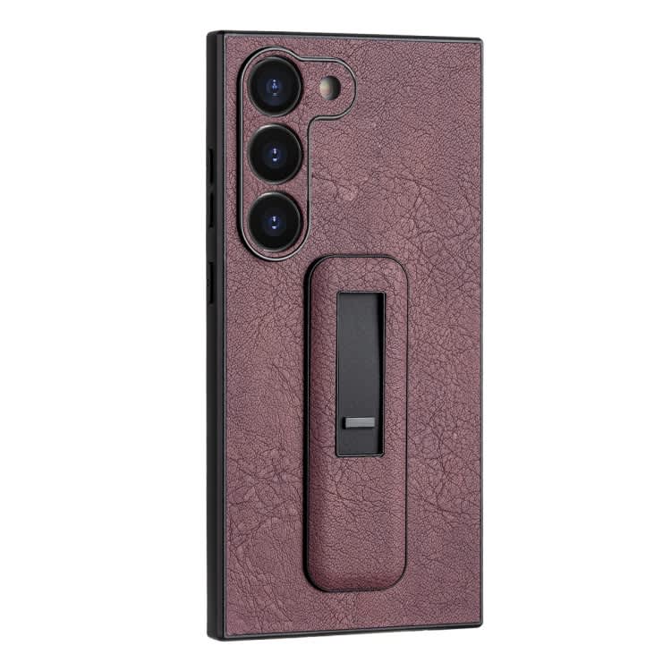 For Samsung Galaxy S23 5G PU Leather Push-pull Bracket Shockproof Phone Case(Wine Red)