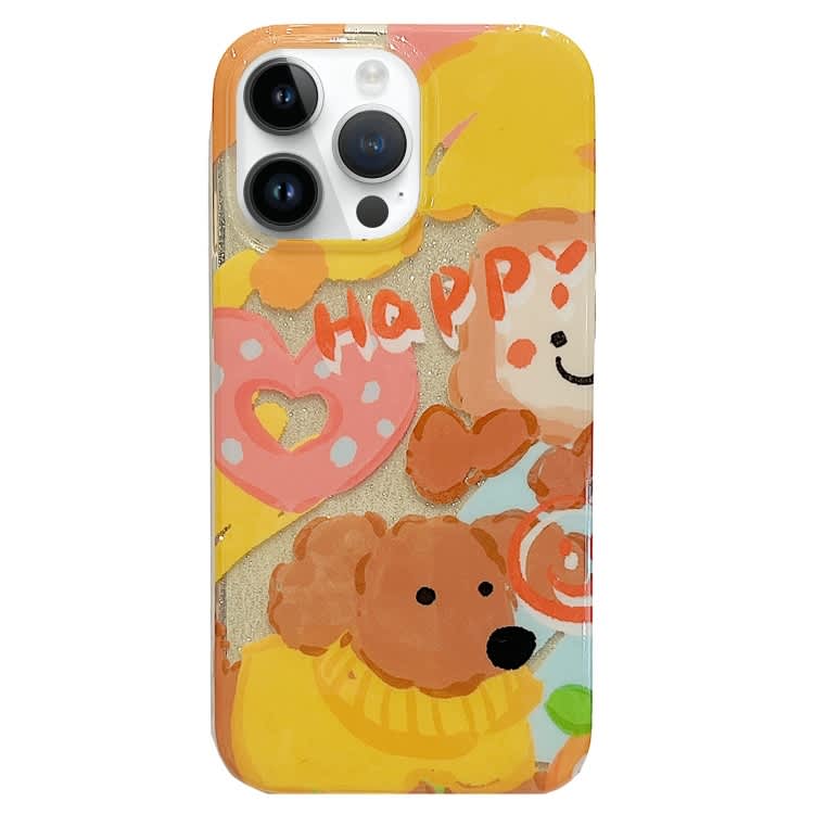 For iPhone 14 Pro Double Sided IMD Full Coverage TPU Phone Case(Sweater Puppy Love)