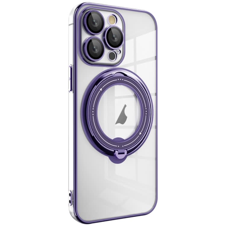 For iPhone 14 Pro Max Electroplating MagSafe 360 Degree Rotation Holder Shockproof Phone Case(Dark