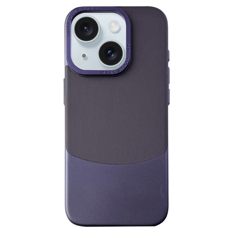 For iPhone 15 Napa Texture PC + Leather Phone Case(Dark Purple)