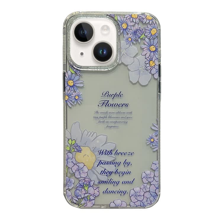 For iPhone 14 Crystal Ice Cooling Shockproof TPU Phone Case(Purple Flower)