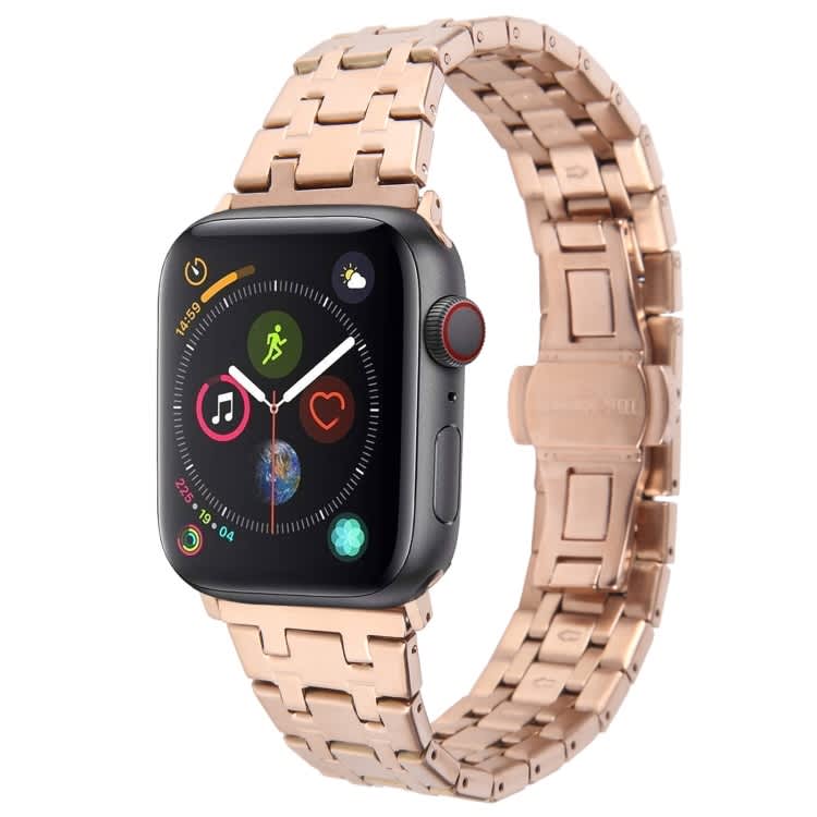 For Apple Watch Series 4 44mm Double T Stainless Steel Watch Band(Rose Gold)