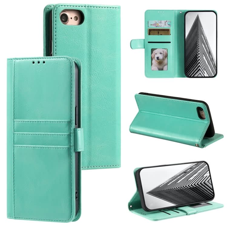 For iPhone 7 / 8 / SE 2022 Simple 6-Card Wallet Leather Phone Case(Green)