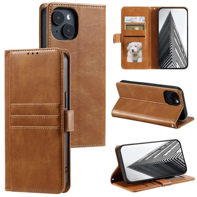 For iPhone 13 Simple 6-Card Wallet Leather Phone Case(Brown)