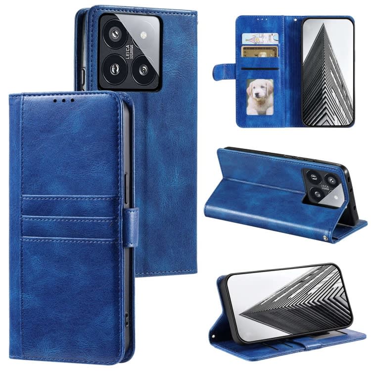 For Xiaomi 14 Pro Simple 6-Card Wallet Leather Phone Case(Blue)