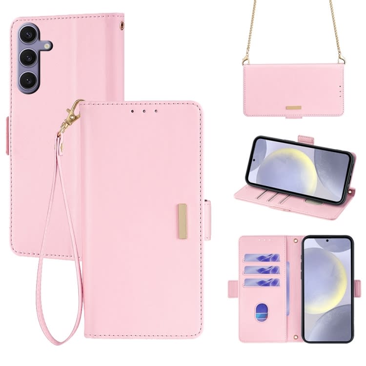 For Samsung Galaxy M54 5G Crossbody Chain Leather Phone Case(Pink)