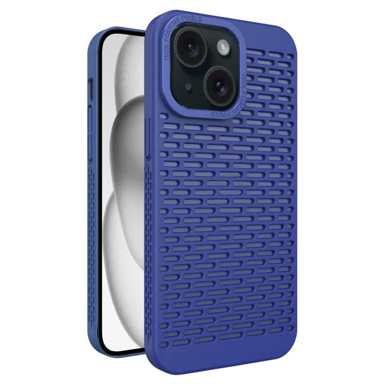For iPhone 15 Plus Hollow Heat Dissipation TPU Phone Case(Blue)