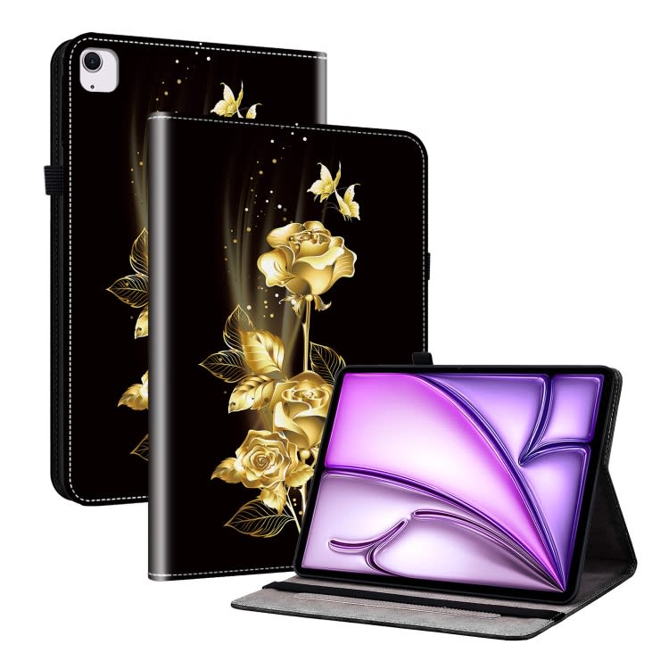For iPad Air 11 2024 Crystal Texture Painted Leather Smart Tablet Case(Gold Butterfly Rose)