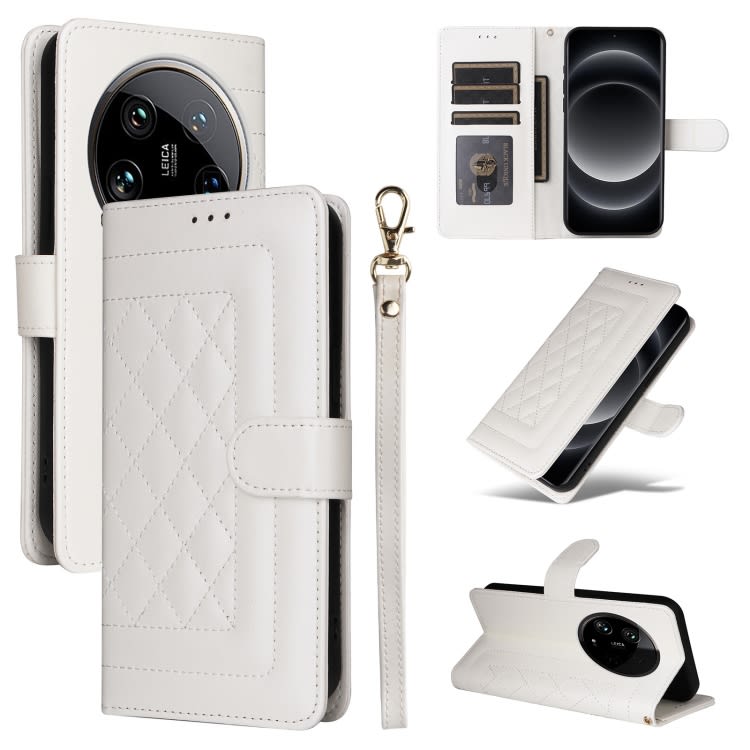 For Xiaomi 14 Ultra Diamond Lattice Leather Flip Phone Case(White)