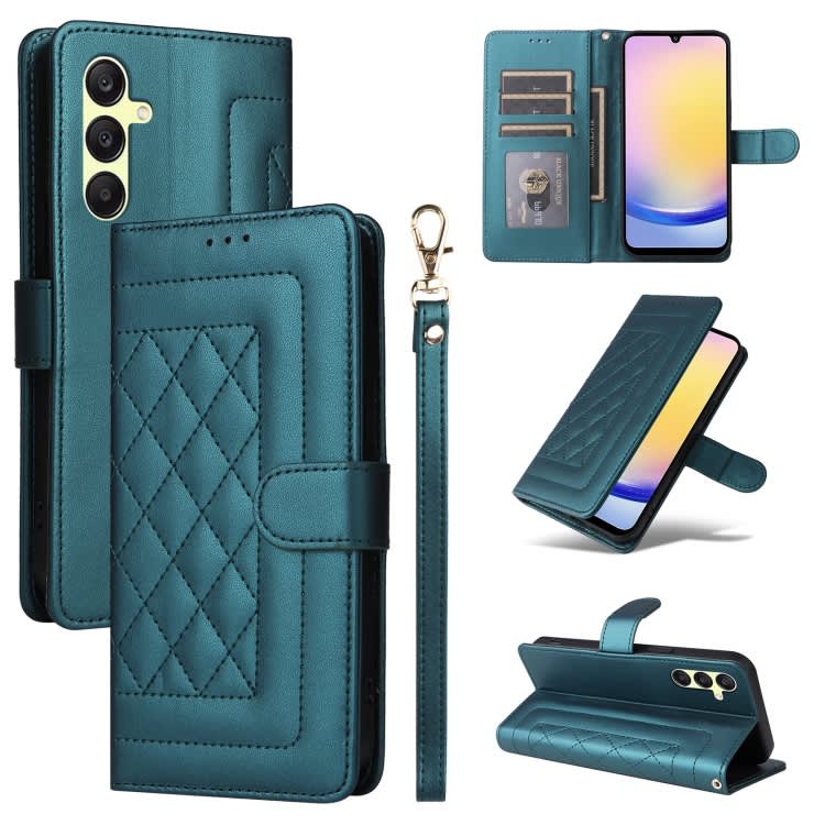 For Samsung Galaxy A25 5G Diamond Lattice Leather Flip Phone Case(Green)