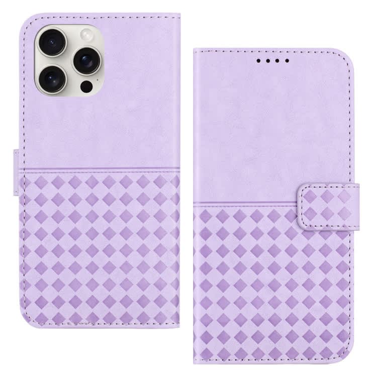 For iPhone 13 Pro Max Woven Embossed RFID Blocking Leather Phone Case(Purple)
