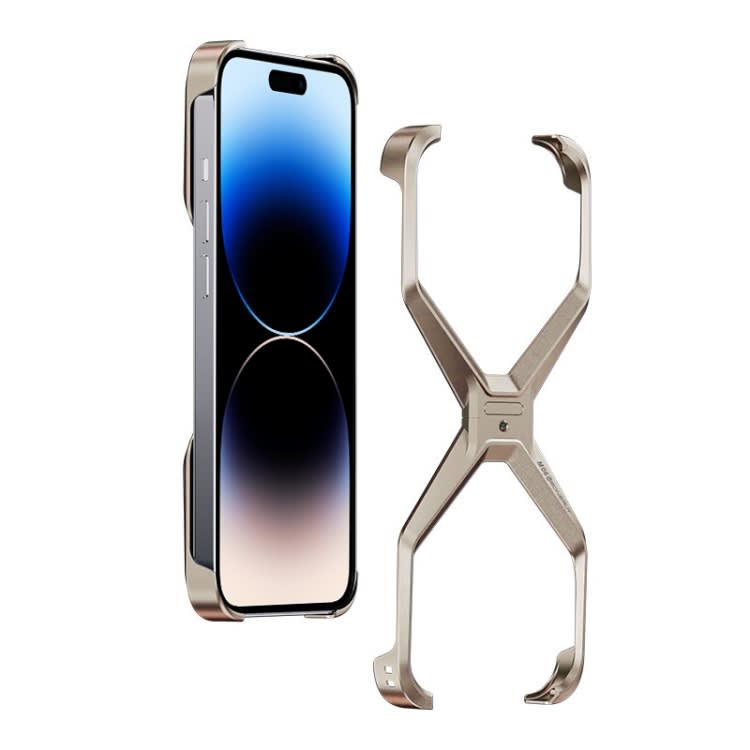 For iPhone 13 Pro / 14 Pro Frameless X-shaped Metal Phone Case(Titanium Gold)