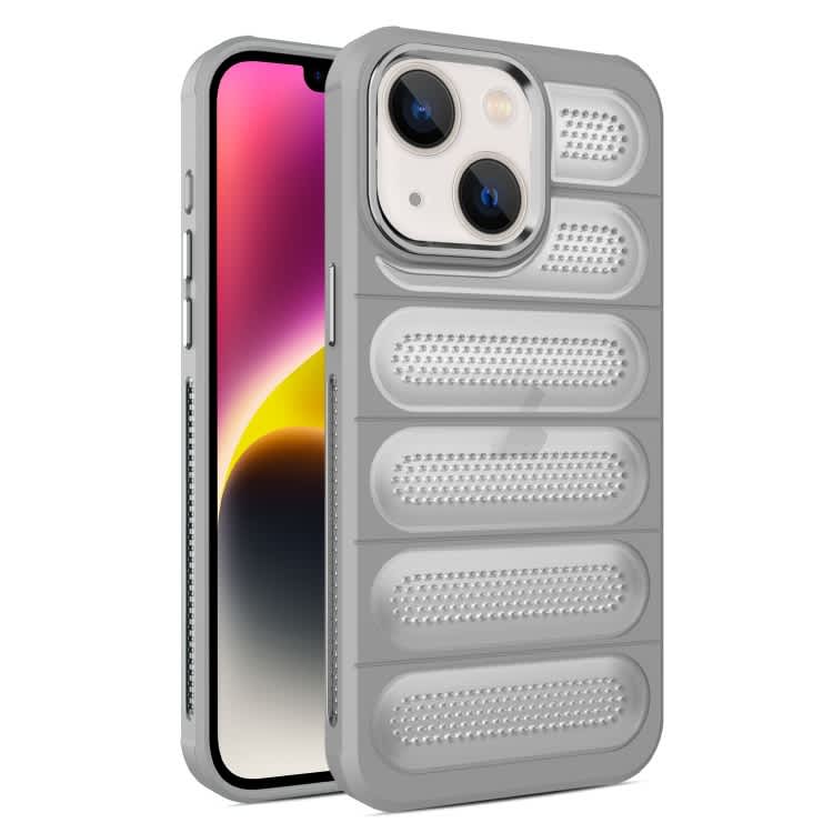 For iPhone 14 Plus Cooling Armor Translucent Mesh Breathable Phone Case(Grey)