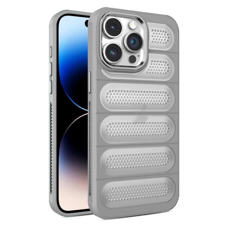 For iPhone 14 Pro Cooling Armor Translucent Mesh Breathable Phone Case(Grey)