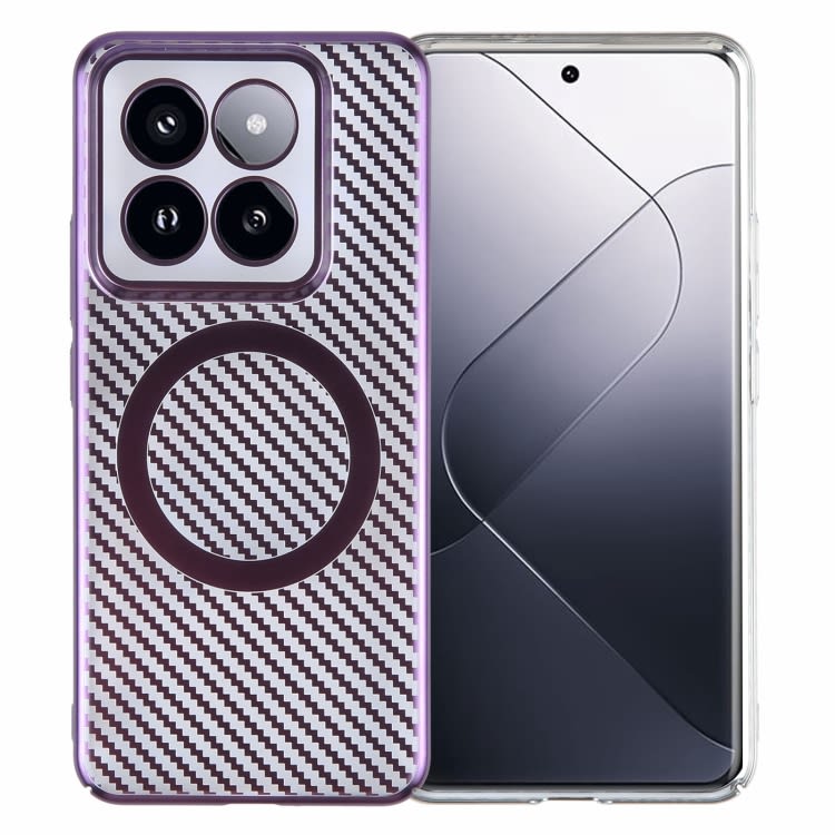 For Xiaomi 14 6D Plated Carbon Fiber Clear Magsafe PC Phone Case(Aurora Purple)
