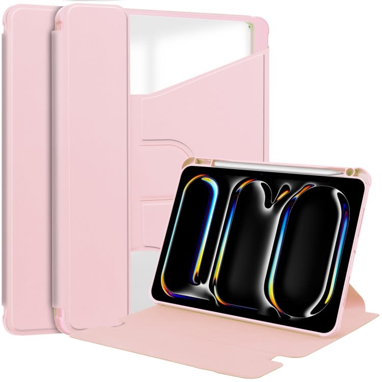 For iPad Pro 11 2024 Transparent Rotation Smart Leather Tablet Case(Pink)