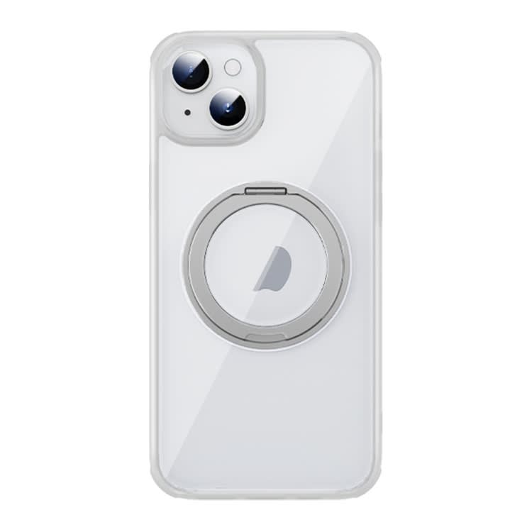 For iPhone 14 MagSafe Holder PC Hybrid TPU Phone Case(Transparent White)