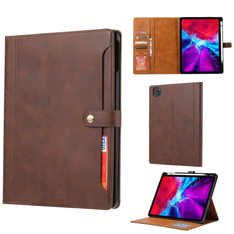 For iPad Pro 11 2024 Calf Texture Double Fold Clasp Horizontal Flip Leather Smart Tablet Case(Brown