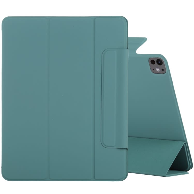 For iPad Pro 11 2024 Double-sided Clip Fixed Buckle Magnetic PU Leather Smart Tablet Case(Green)