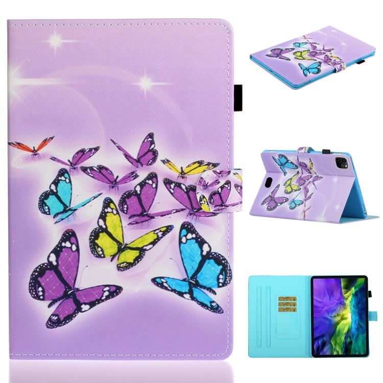 For iPad Pro 11 2024 Coloured Drawing Stitching Smart Leather Tablet Case(Butterflies)