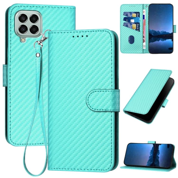 For Samsung Galaxy M33 5G Global YX0070 Carbon Fiber Buckle Leather Phone Case with Lanyard(Light B