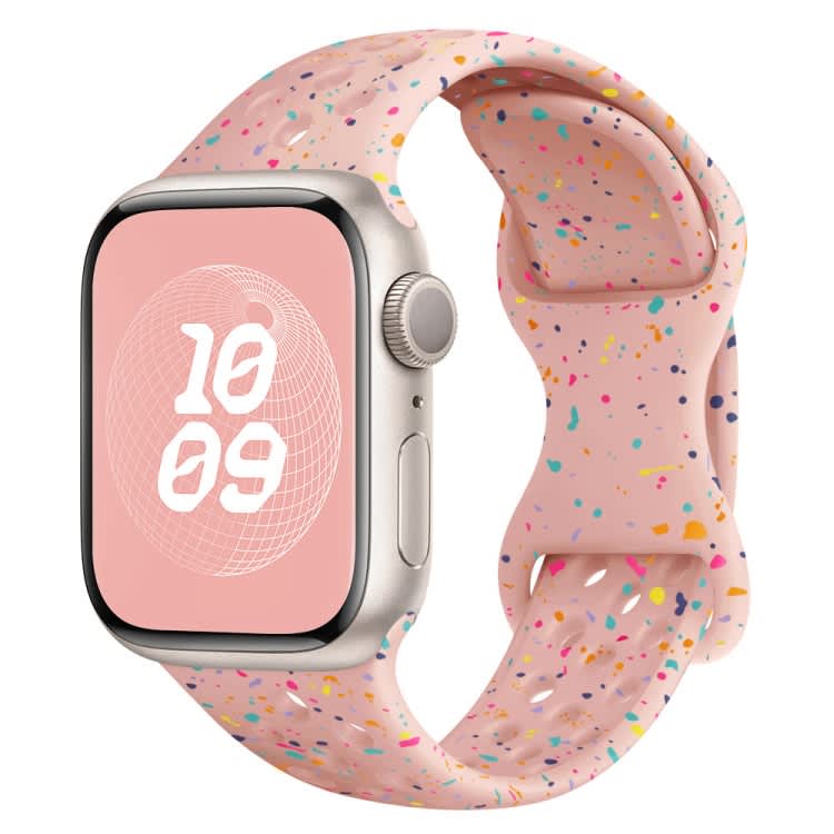 For Apple Watch Series 4 40mm Hole Style Butterfly Buckle Camouflage Silicone Watch Band(Pink Sand)
