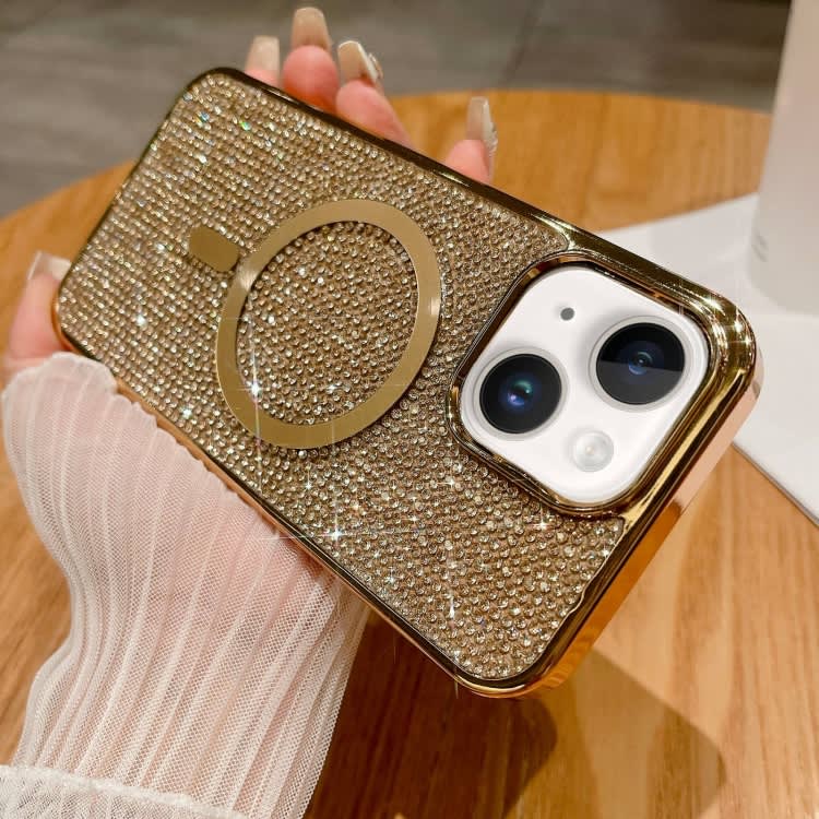 For iPhone 15 Diamonds Plated Magsafe Phone Case(Gold)