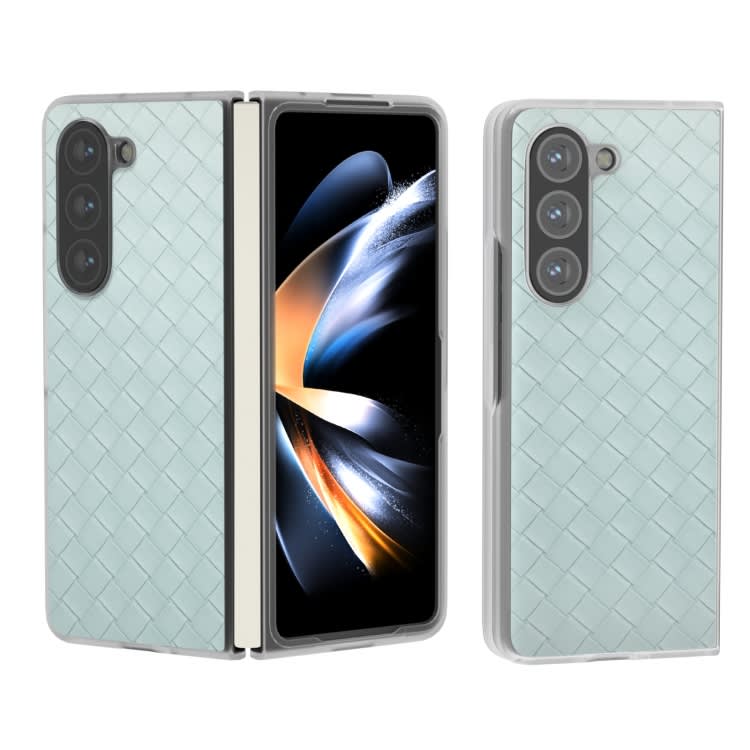For Samsung Galaxy Z Fold6 5G Woven Texture Frosted Translucent Frame PU Phone Case(Light Green)