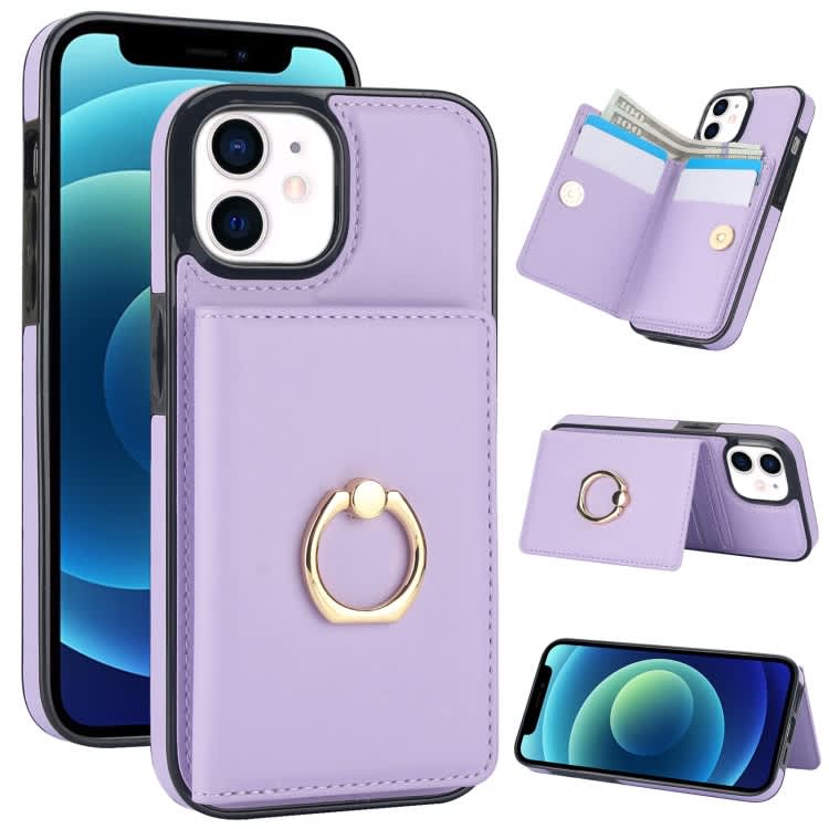 For iPhone 12/12 Pro RFID Anti-theft Card Ring Holder Phone Case(Purple)
