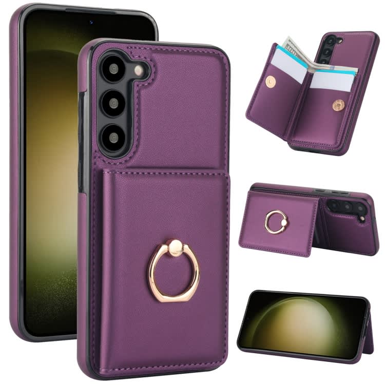 For Samsung Galaxy S23+ 5G RFID Anti-theft Card Ring Holder Phone Case(Dark Purple)