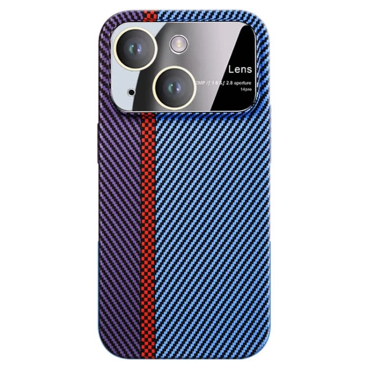 For iPhone 14 Plus Large Window Carbon Fiber Shockproof Phone Case(Purple Blue)