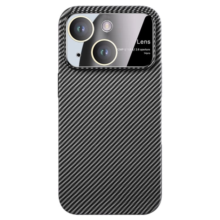 For iPhone 14 Large Window Carbon Fiber Shockproof Phone Case(Black)