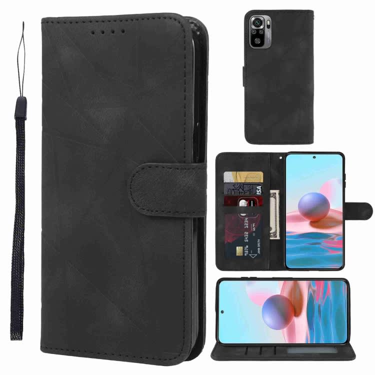 For Xiaomi Redmi Note 10S Skin Feel Geometric Lines Leather Phone Case(Black)