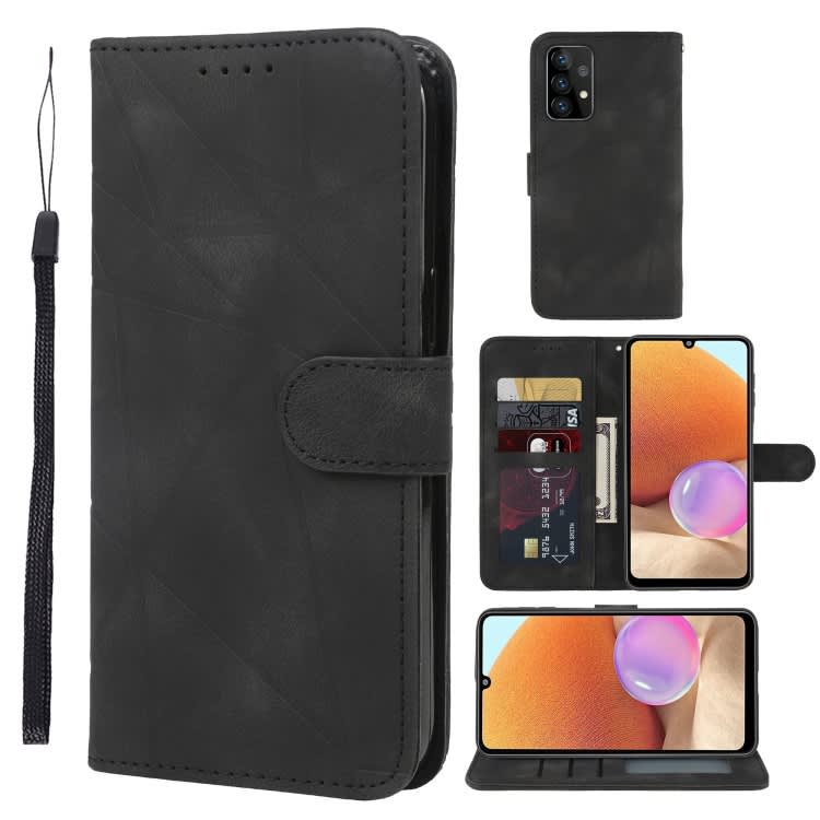 For Samsung Galaxy A32 4G Skin Feel Geometric Lines Leather Phone Case(Black)