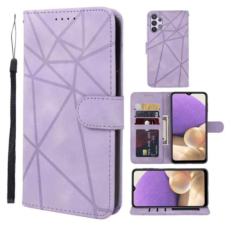 For Samsung Galaxy A32 5G Skin Feel Geometric Lines Leather Phone Case(Purple)