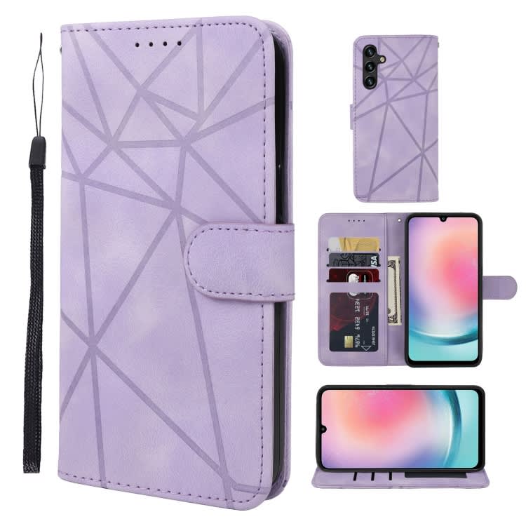 For Samsung Galaxy A24 4G Skin Feel Geometric Lines Leather Phone Case(Purple)
