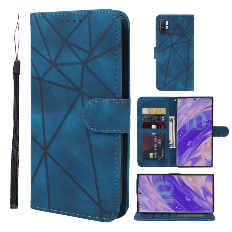 For Samsung Galaxy Note10+ Skin Feel Geometric Lines Leather Phone Case(Blue)