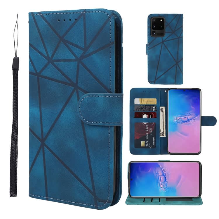 For Samsung Galaxy S20 Ultra Skin Feel Geometric Lines Leather Phone Case(Blue)