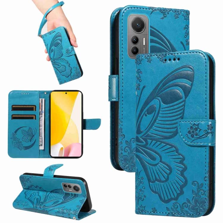 For Xiaomi 12 Lite Swallowtail Butterfly Embossed Leather Phone Case(Blue)