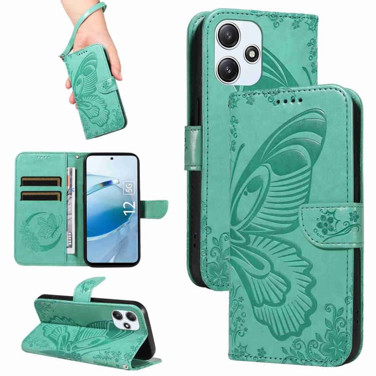 For Xiaomi Poco M6 Pro 5G Swallowtail Butterfly Embossed Leather Phone Case(Green)