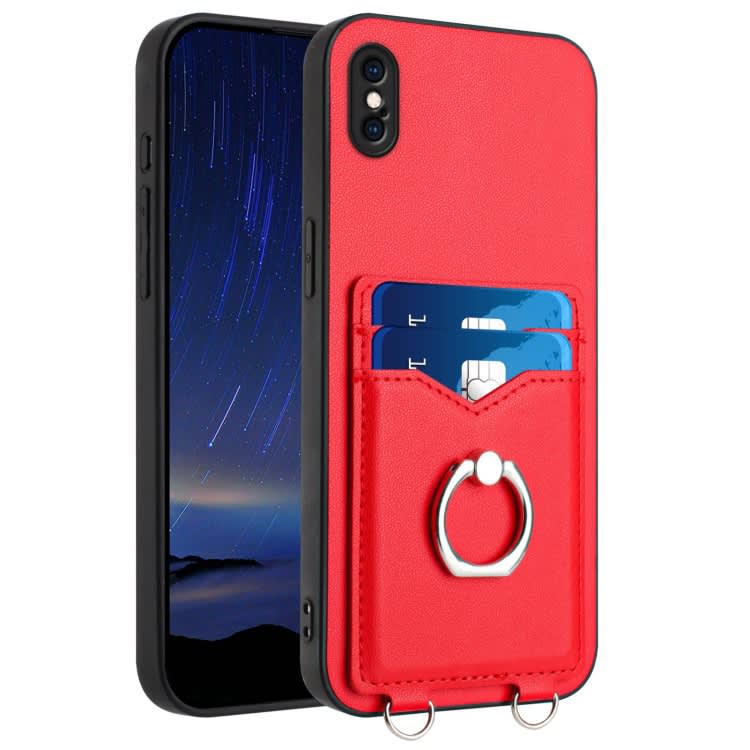 For iPhone XS Max R20 Ring Card Holder Phone Case(Red)