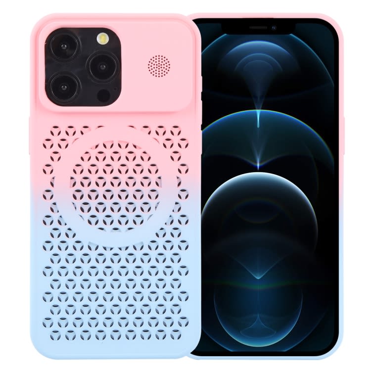 For iPhone 12 Pro Gradient Color Honeycomb Aromatherapy MagSafe Phone Case(Pink Blue)