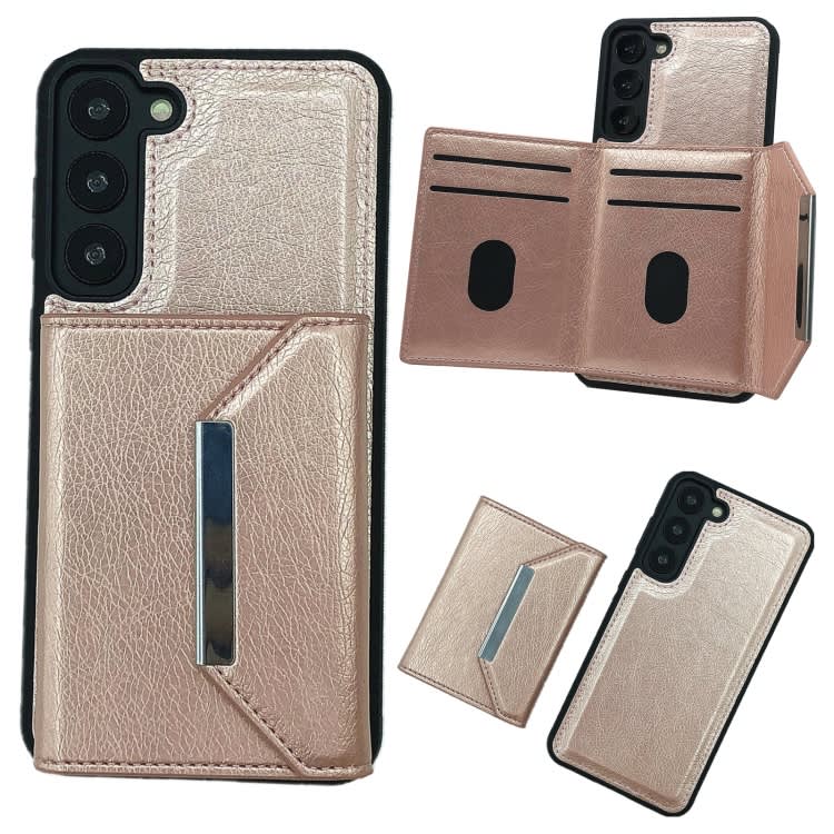 For Samsung Galaxy S22+ 5G Solid Color Metal Buckle Card Slots Bag Phone Case(Rose Gold)