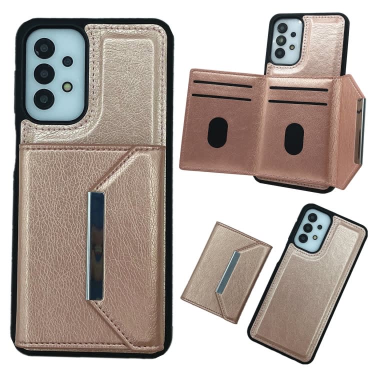 For Samsung Galaxy A53 5G Solid Color Metal Buckle Card Slots Bag Phone Case(Rose Gold)